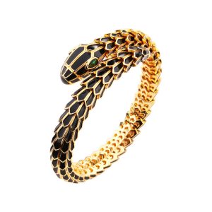 Women's Brass Diamond Enamels Snake Spring Bangle