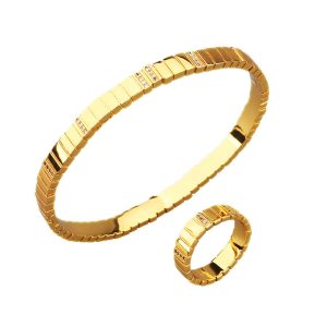 Women's Brass CZ Stripes Hinged Bracelet Ring Set