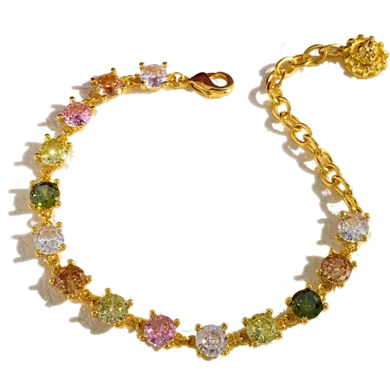 Women's Brass Round Colored Stones Bracelet