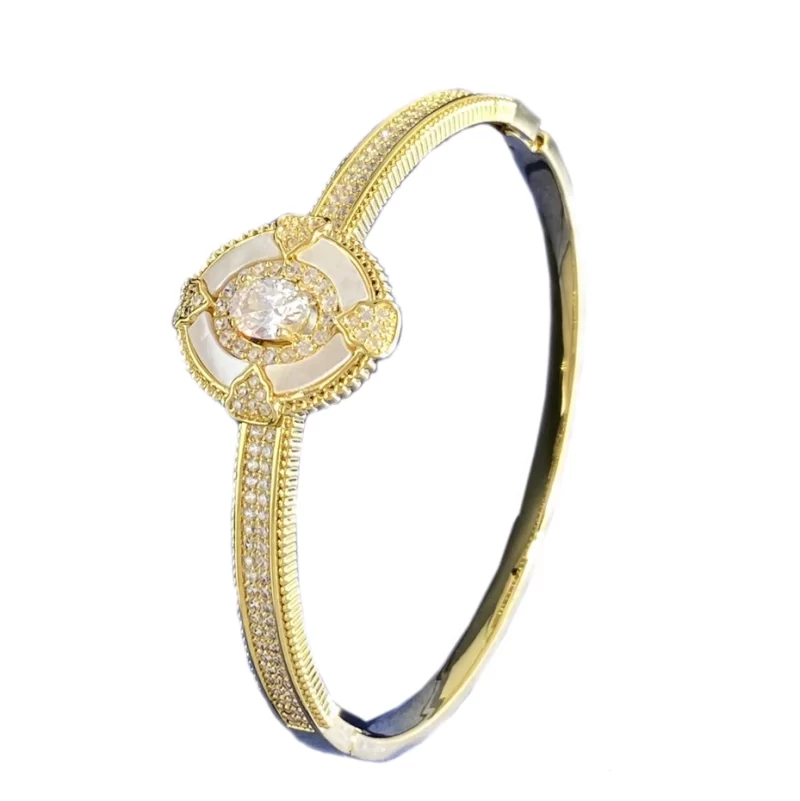 Women's Brass CZ Shells Oval Diamond Hinged Bracelet