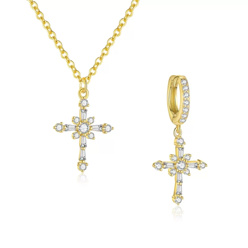 Factory-direct 925 Silver Diamonds Cross Jewelry Set