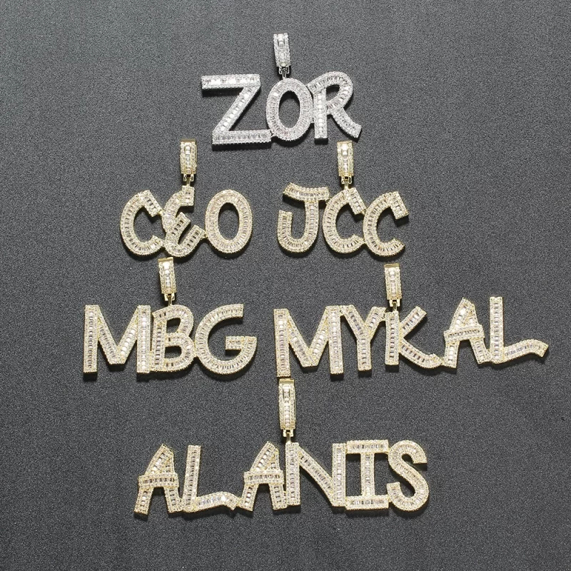 CP03 Custom Jewelry A-Z Hip Hop Brass 5A+ CZ Letters Pendant Necklace