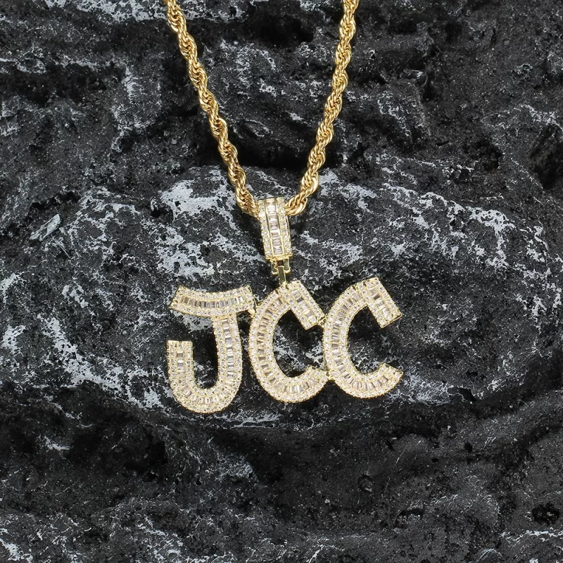 CP03 Custom Jewelry A-Z Hip Hop Brass 5A+ CZ Letters Pendant Necklace