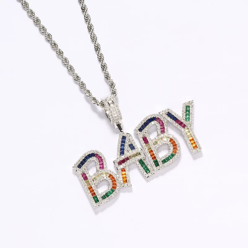 CP24 Customized Jewelry Rainbow Colors A-Z CZ Letter Necklace