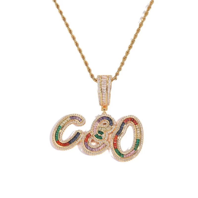 CP38 Custom Jewelry Colored A-Z CZ Brass Letters Pendant Necklace