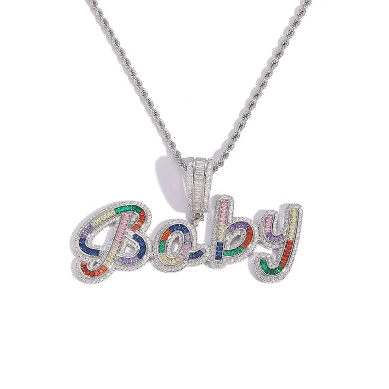 CP39 Custom Jewelry Elegant Colored A-Z CZ Brass Letters Necklace