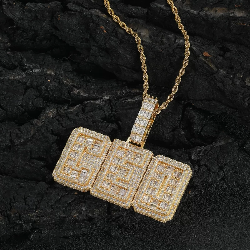 CP49 Customized Jewelry Geometric A-Z CZ Letters Pendant Necklace