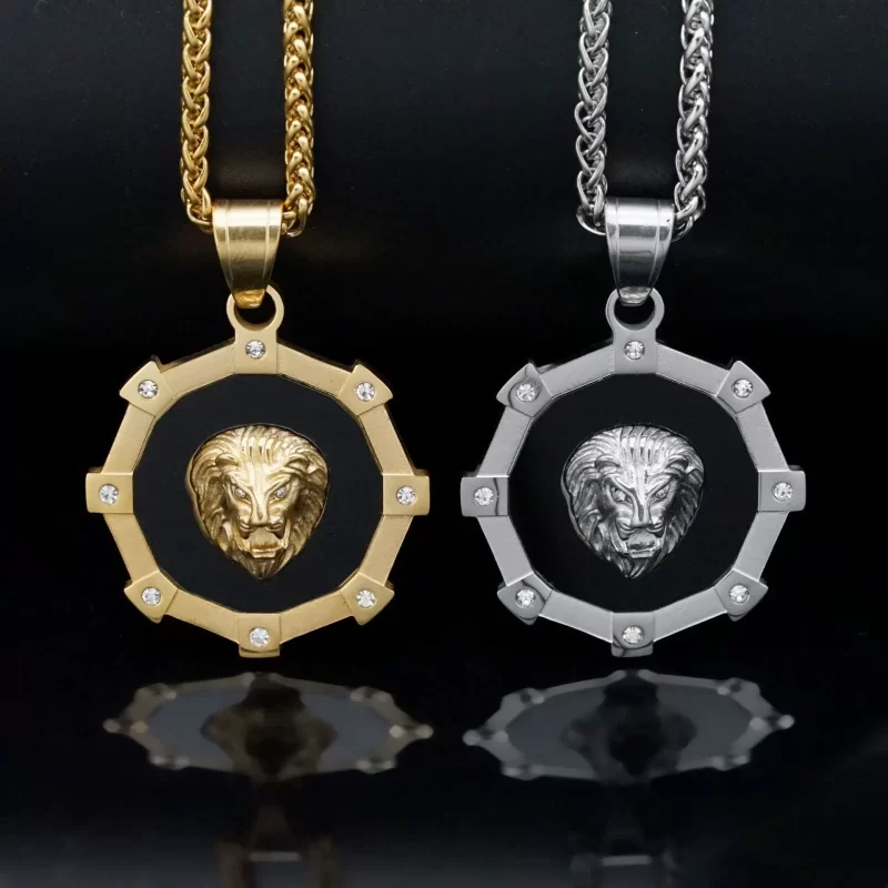 35mm Stainless Steel CZ Lion Shield Pendant