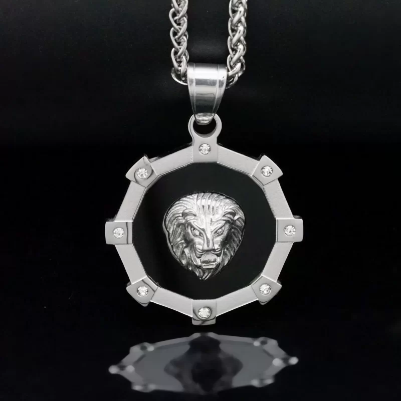 35mm Stainless Steel CZ Lion Shield Pendant