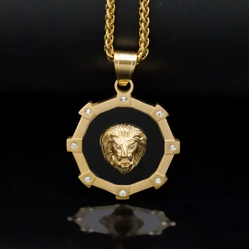 35mm Stainless Steel CZ Lion Shield Pendant