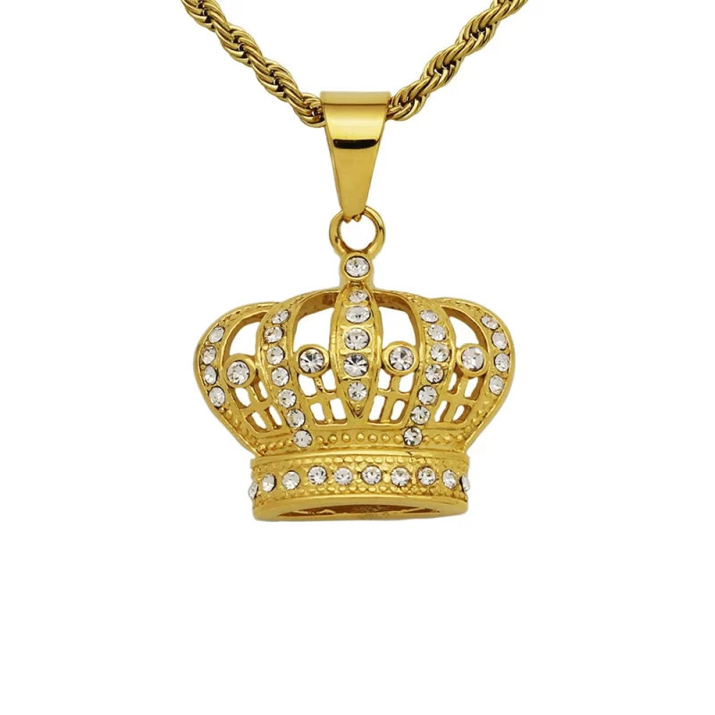 39x31mm Stainless Steel Crystals Crown Pendant