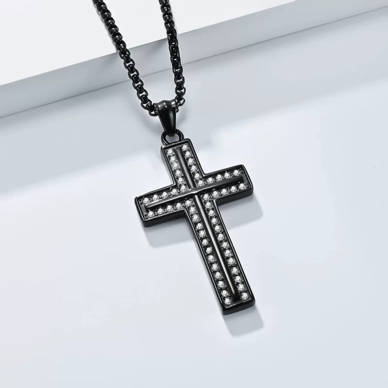 56mm Stainless Steel Diamonds Cross Pendant Necklace