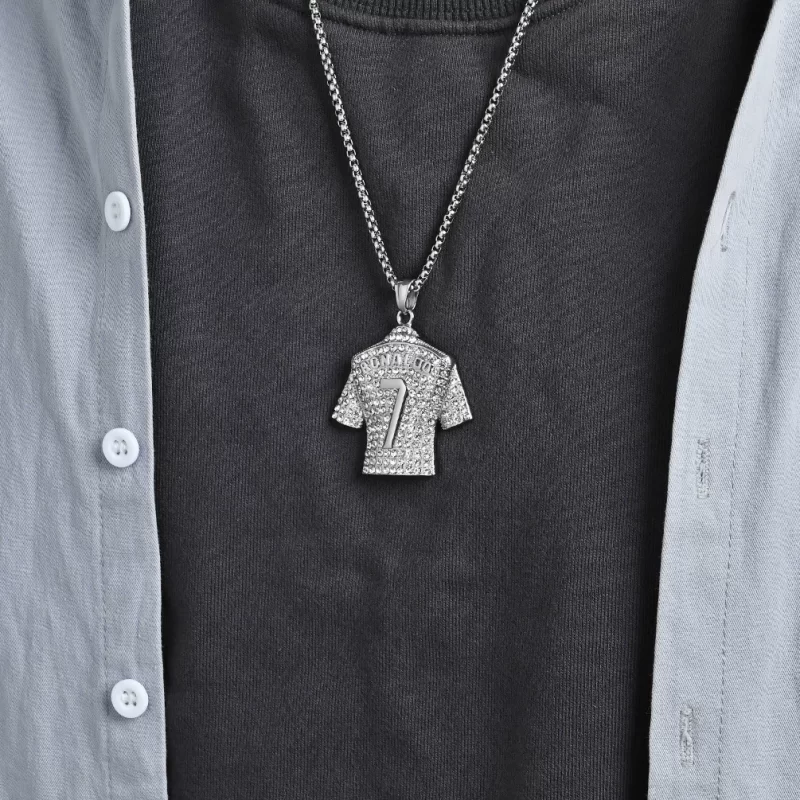 Stainless Steel Number 10 and 7 CZ Jersey Pendant Necklace