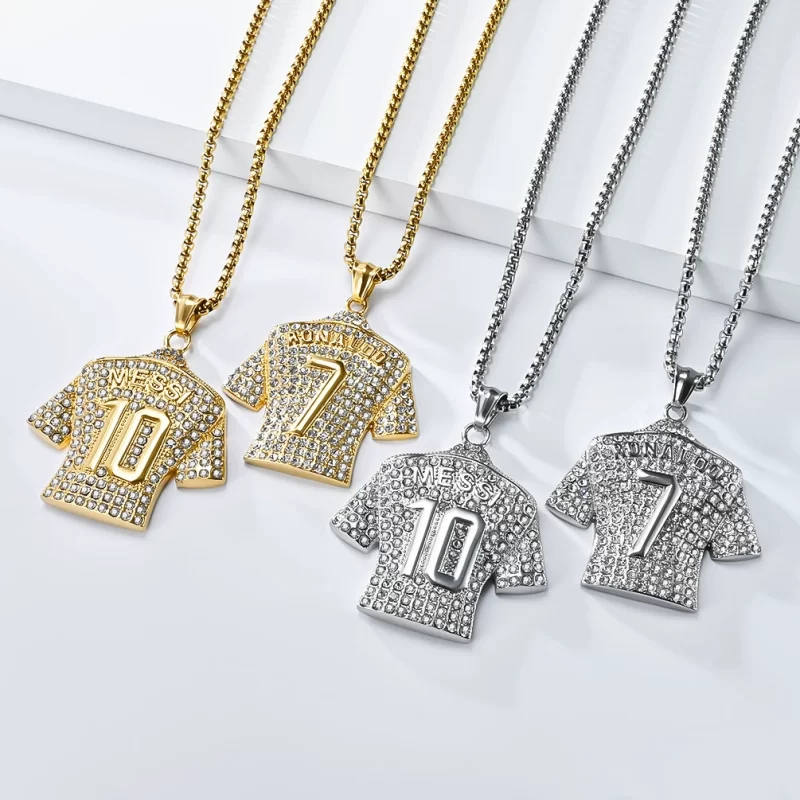 Stainless Steel Number 10 and 7 CZ Jersey Pendant Necklace