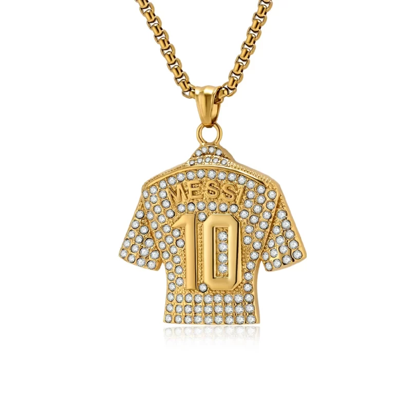 Stainless Steel Number 10 and 7 CZ Jersey Pendant Necklace