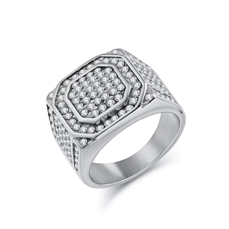 Unisex Stainless Steel Diamond Geometrics Ring