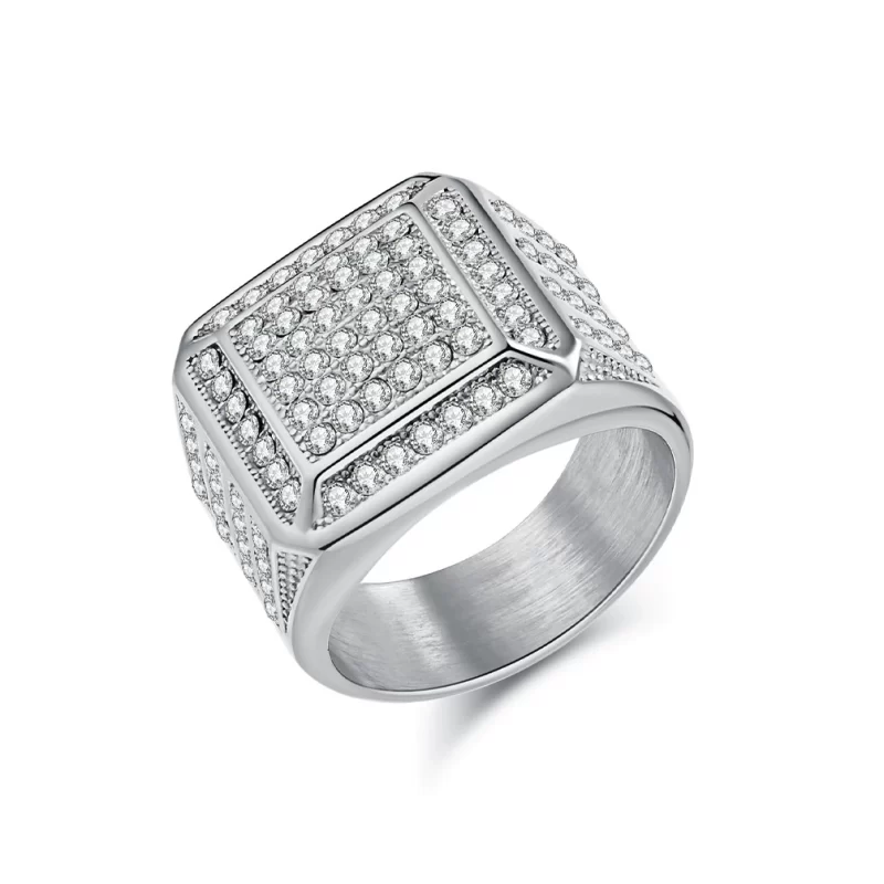 Unisex Stainless Steel Diamonds Square Ring