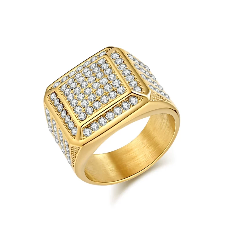 Unisex Stainless Steel Diamonds Square Ring