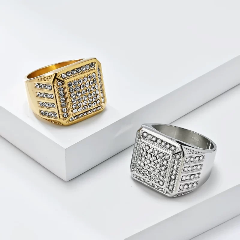 Unisex Stainless Steel Diamonds Square Ring