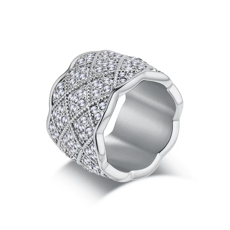 Unisex Stainless Steel Round Crystal Rhombs Ring