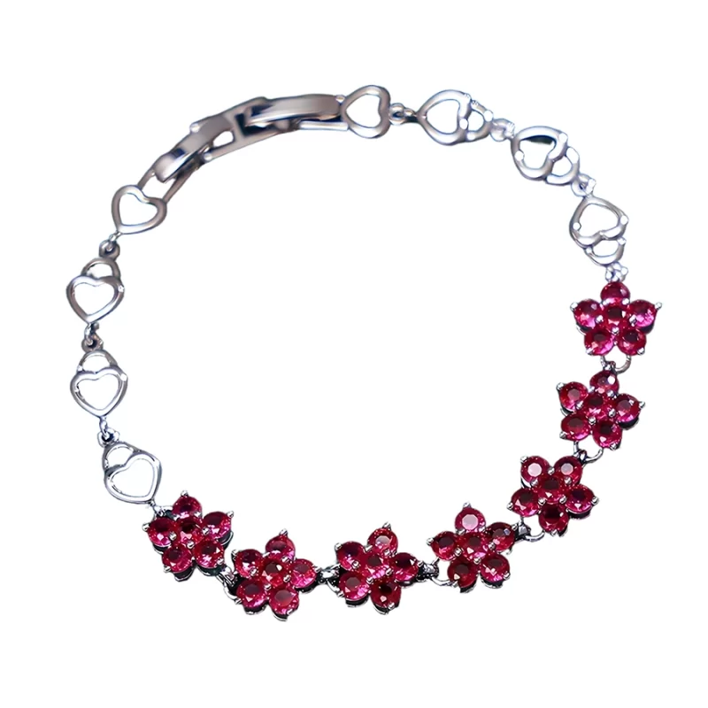 18.5cm Brass Rose Colored Zirconia Flowers Charm Bracelet