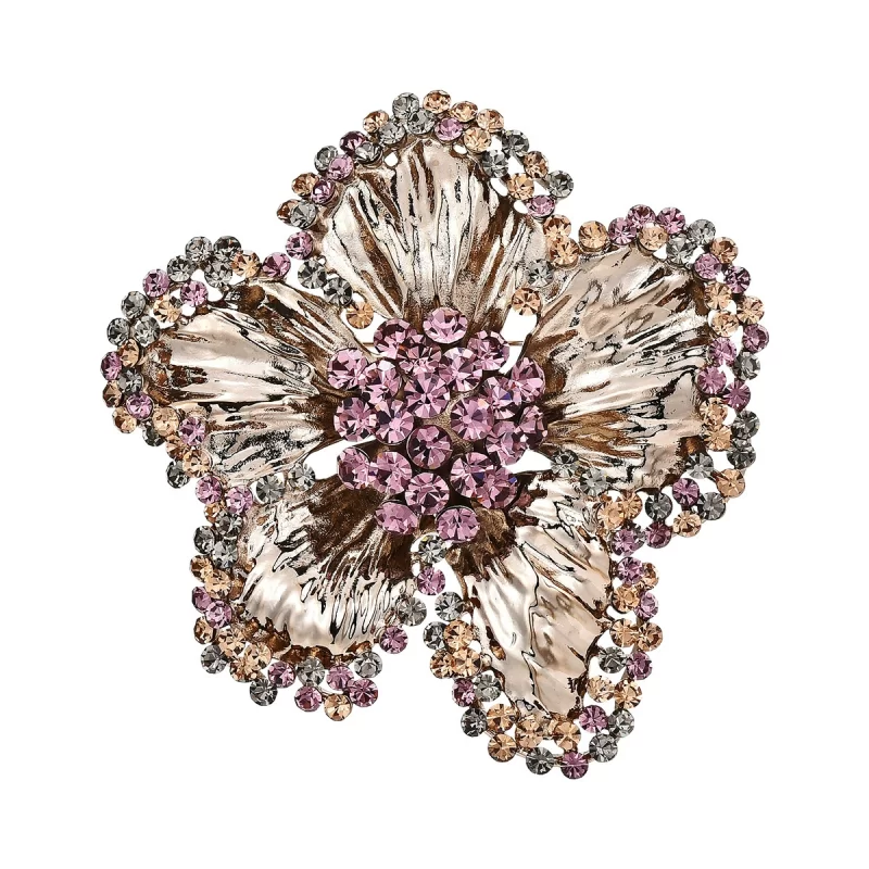 Brass 62mm Hollow Purple CZ Flower Brooch Pins