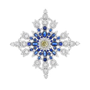 67mm Brass Blue CZ Snowflake Flower Brooch Pins