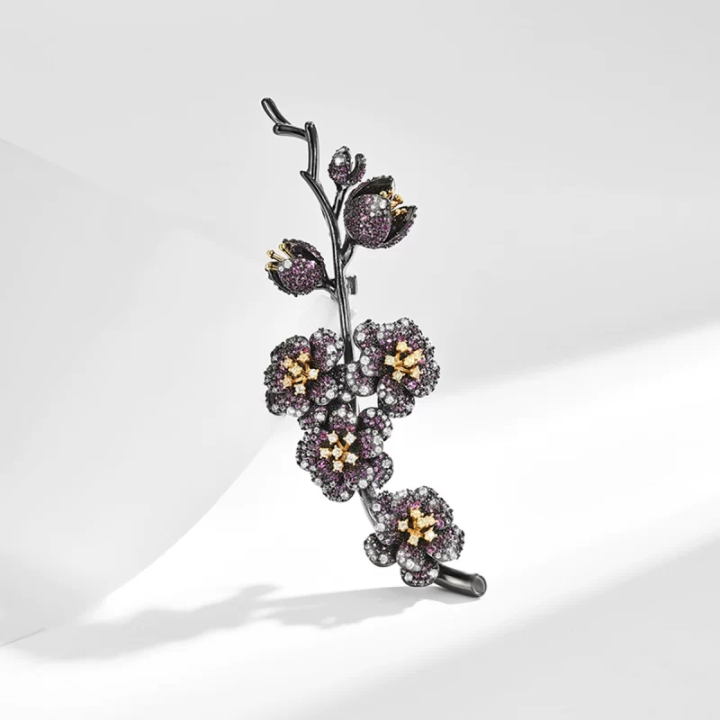 Brass 90mm CZ Plum Blossom Flowers Brooch Pins