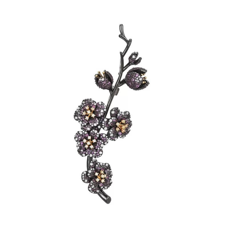 Brass 90mm CZ Plum Blossom Flowers Brooch Pins