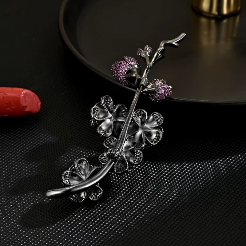 Brass 90mm CZ Plum Blossom Flowers Brooch Pins