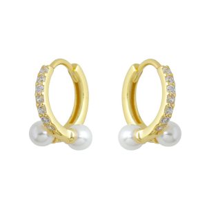 925 Silver White CZ Pearls Hoop Earrings