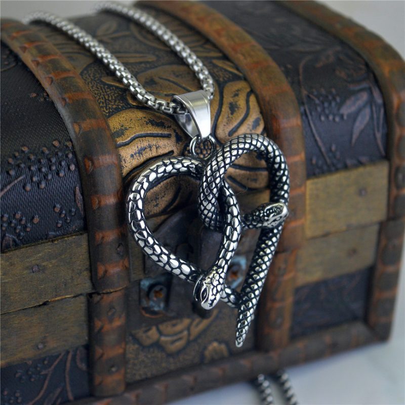 Men's 57mm Stainless Steel Snake Heart Pendant