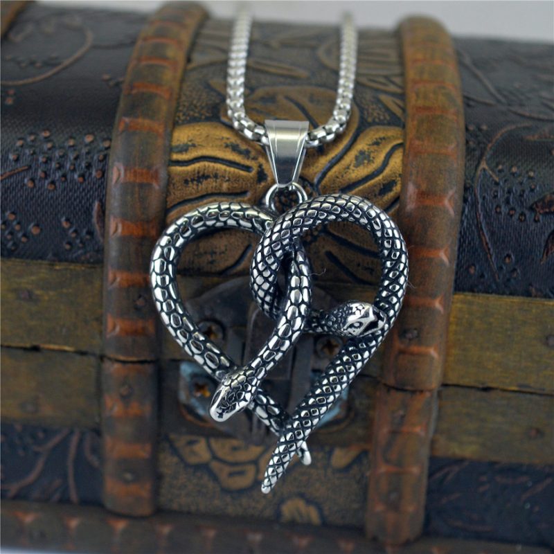 Men's 57mm Stainless Steel Snake Heart Pendant