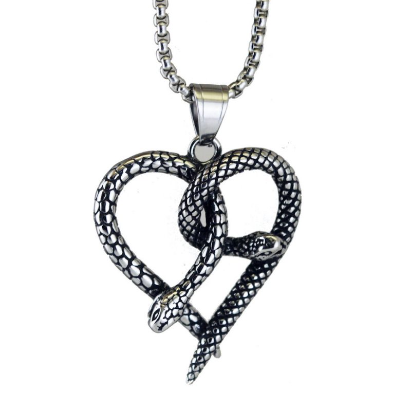 Men's 57mm Stainless Steel Snake Heart Pendant