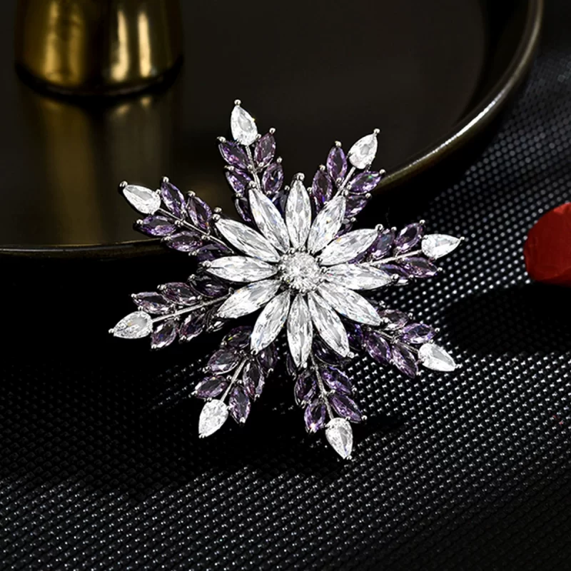 Brass 46mm Purple CZ Snowflake Brooch Pins