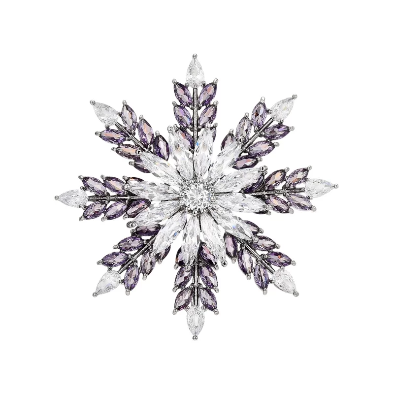 Brass 46mm Purple CZ Snowflake Brooch Pins