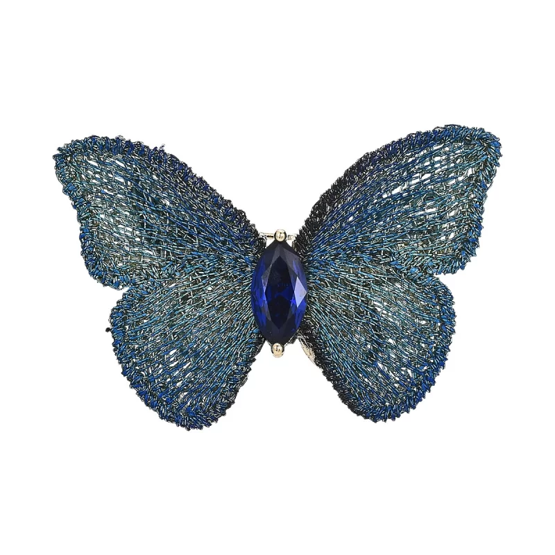 Brass 39mm Blue Fabrics CZ Butterfly Brooch Pins