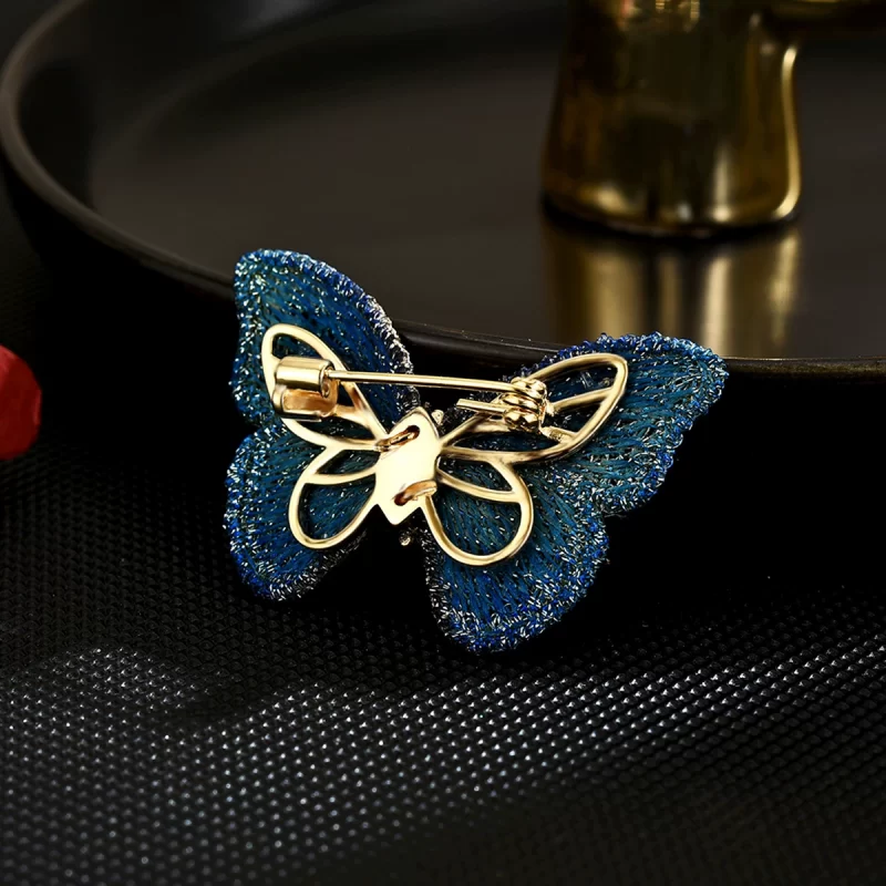 Brass 39mm Blue Fabrics CZ Butterfly Brooch Pins