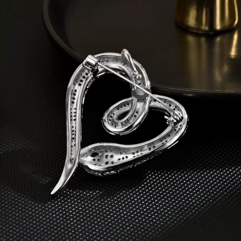 Brass 52mm White CZ Snake Heart Brooch Pins