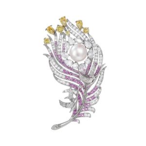 73mm Brass CZ Pearl Feather Brooch Pins