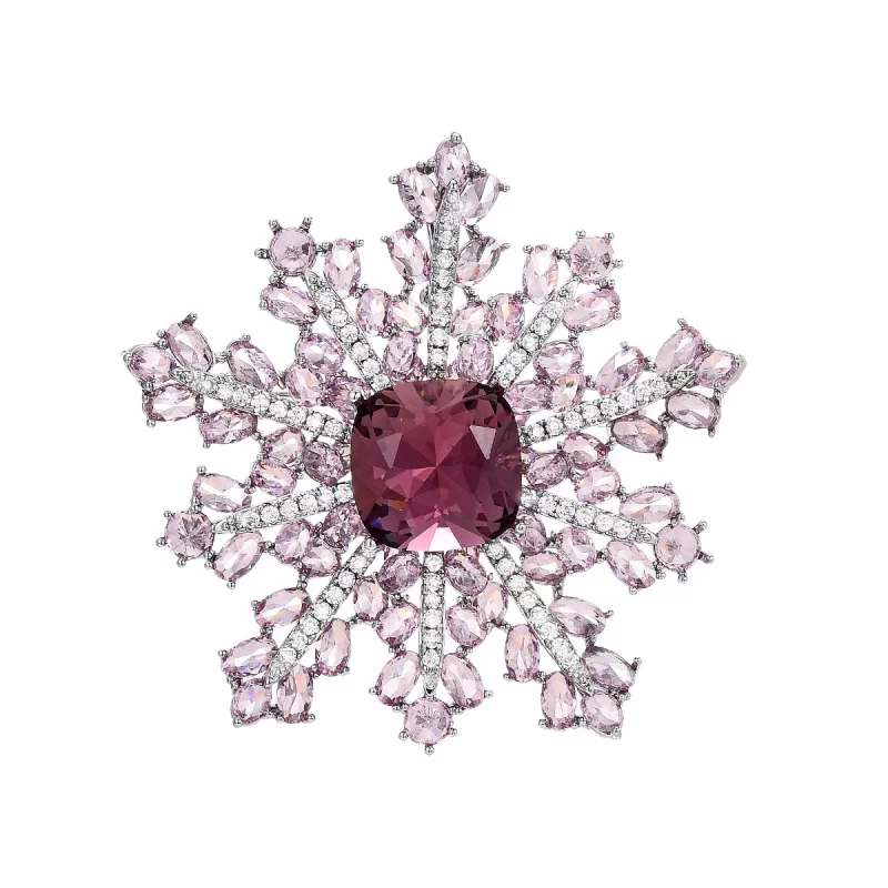 Brass 51mm Colored Hollow CZ Snowflake Brooch Pins