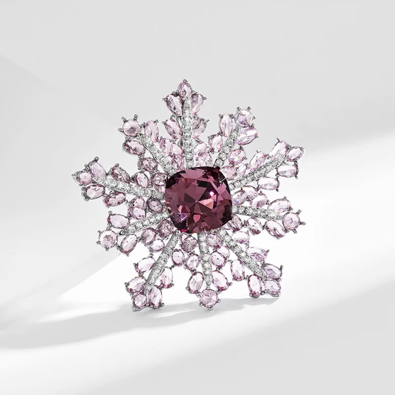 Brass 51mm Colored Hollow CZ Snowflake Brooch Pins