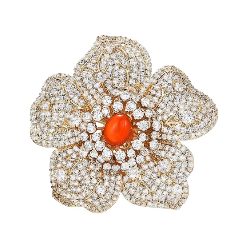 Brass 54mm Colored Diamond Gemstone Flower Brooch Pins