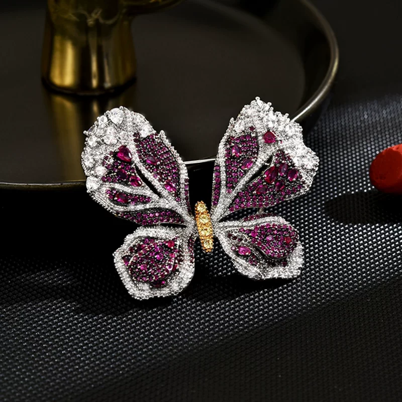 Brass 51mm Purple Diamonds Butterfly Brooch Pins