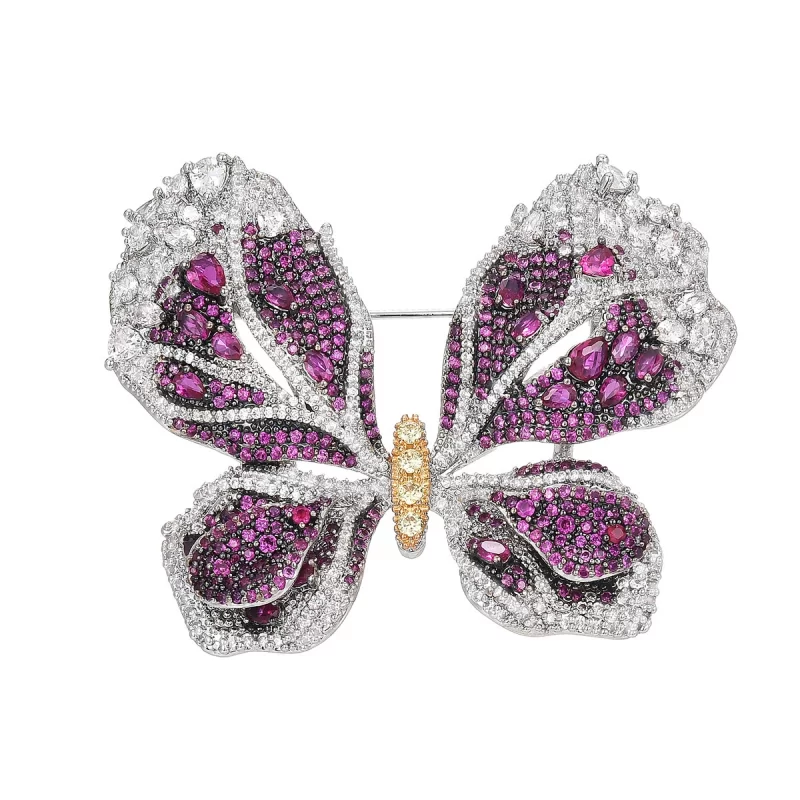 Brass 51mm Purple Diamonds Butterfly Brooch Pins