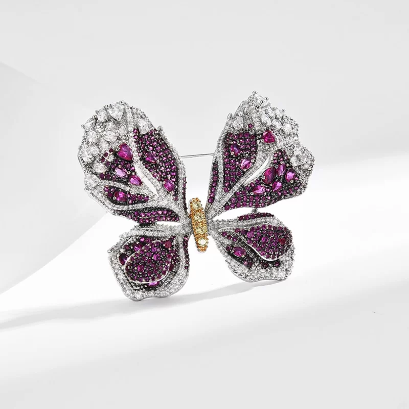 Brass 51mm Purple Diamonds Butterfly Brooch Pins