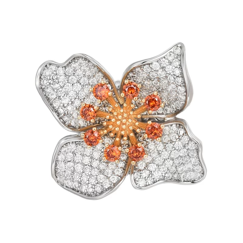 Brass 23mm Diamonds Bauhinia Flower Magnetic Brooch