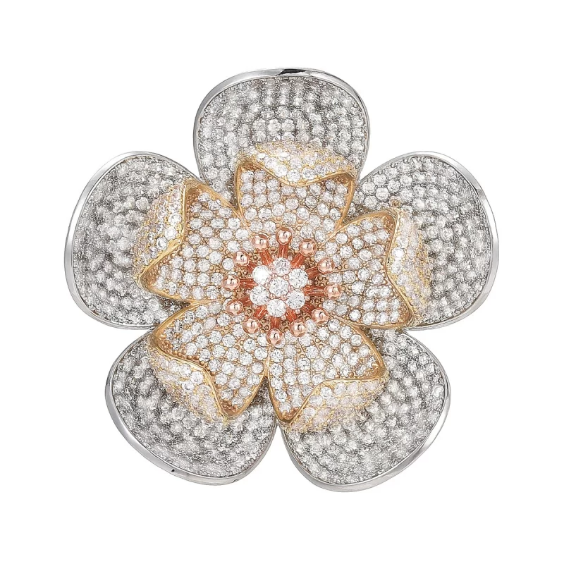 Brass 47mm Diamonds Flower Brooch Pin