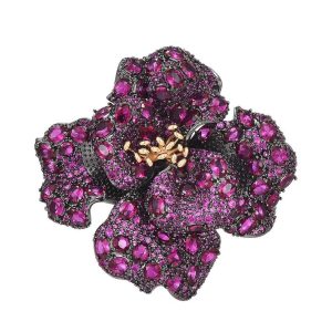 51mm Brass Purple CZ Flower Brooch Pins