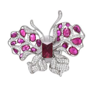 60mm Brass Red CZ Butterfly Magnetic Brooch